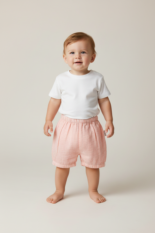 Peach Stripes Cotton Linen Boys Diaper Cover — Baby Bloomer | 0-18 Months