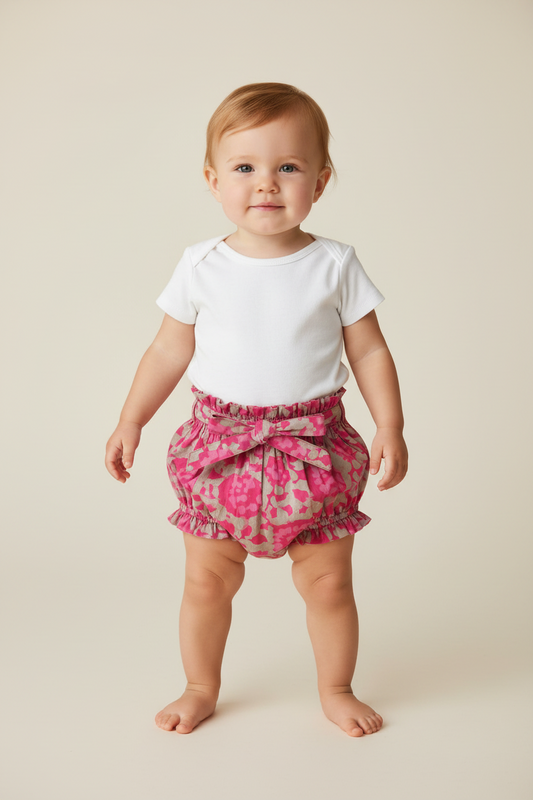 Hot Pink Print Shorts Style Diaper Cover — Baby Bloomer | 0-18 Months