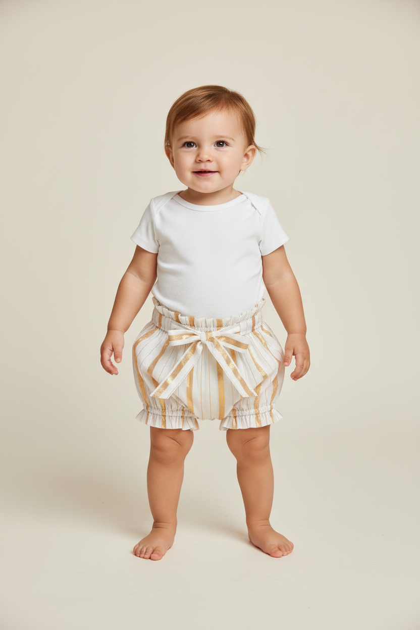 Gold Lurex Shorts Style Diaper Cover — Festive Baby Bloomer | 0-18 Months