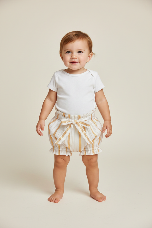 Gold Lurex Shorts Style Diaper Cover — Festive Baby Bloomer | 0-18 Months