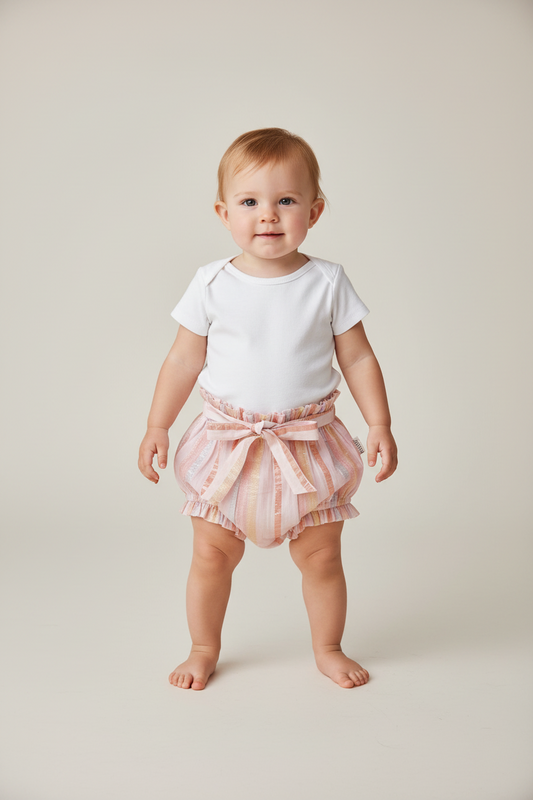 Baby-Pink Color Lurex Shorts-Style Diaper Cover