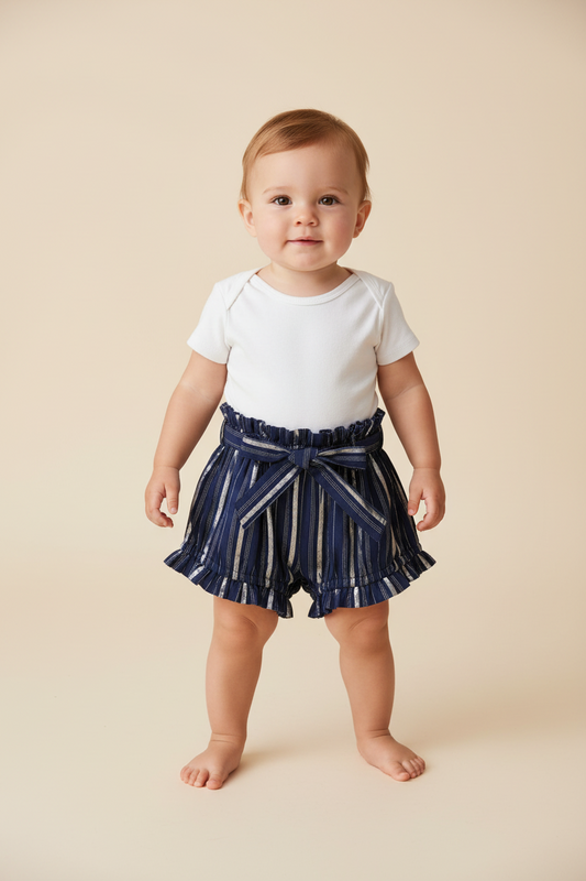 Navy Lurex Shorts Style Diaper Cover — Festive Baby Bloomer | 0-18 Months