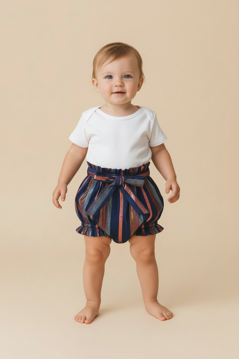 Navy Multi Lurex Shorts Style Diaper Cover — Festive Baby Bloomer | 0-18 Months