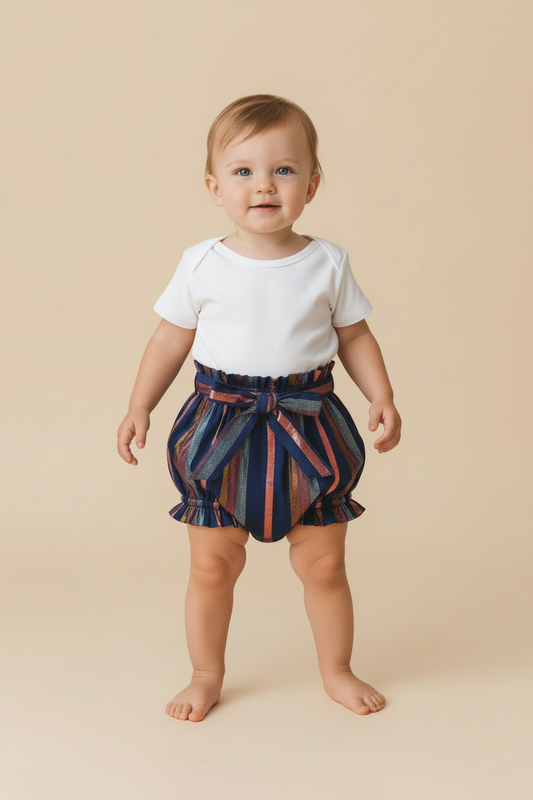 Navy Multi Lurex Shorts Style Diaper Cover — Festive Baby Bloomer | 0-18 Months