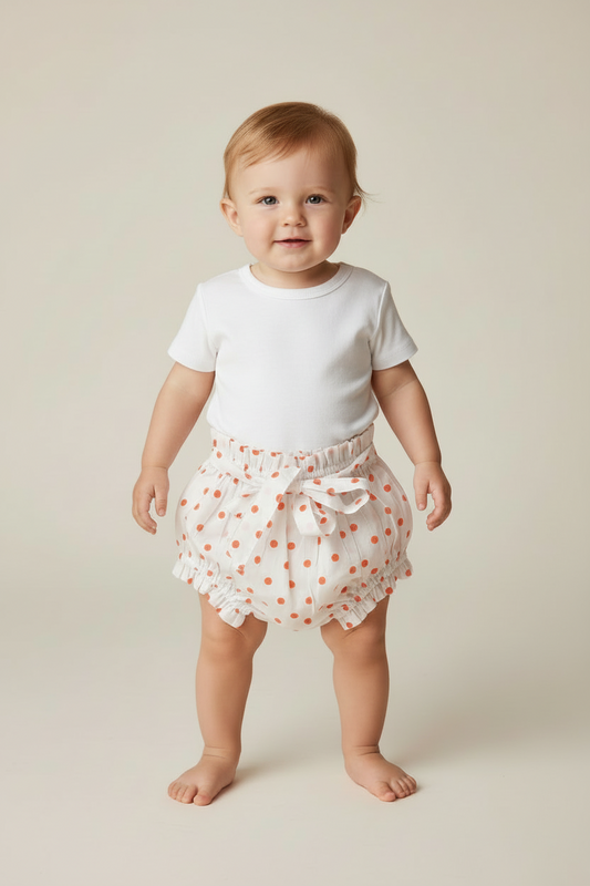 Orange Polka-Dot Print Shorts-Style Diaper Cover - Yo Baby Online