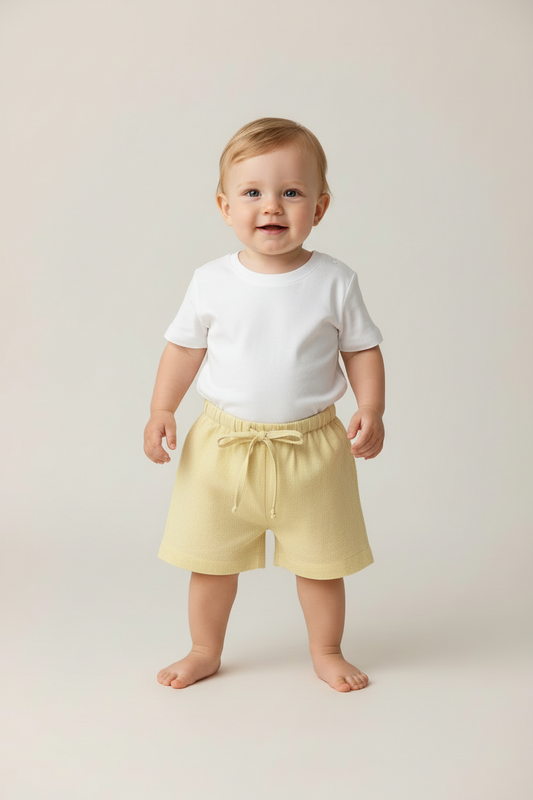 Yellow Color Chambray Shorts - Yo Baby Online