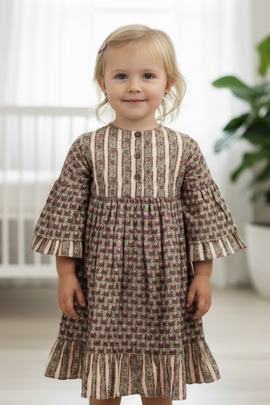Bella Bee Dress Mocha — Cotton Girls Dress | Infant to Tween 0-13 Years