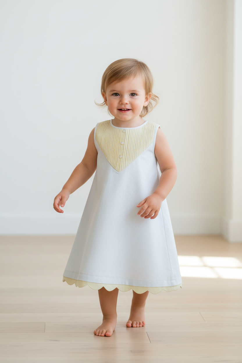 Eve Dress : YELLOW : Heart Shaped Scalloped Neck Infant : Toddler : Tween