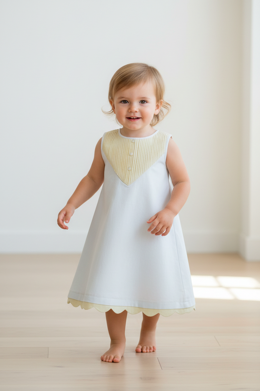 Eve Dress : YELLOW : Heart Shaped Scalloped Neck Infant : Toddler : Tween