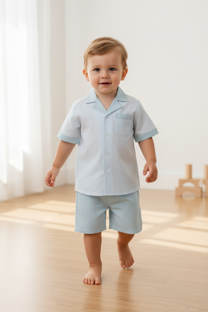 Contrast Shorts and Shirt Set : POWDER BLUE : Infant : Toddler : Tween