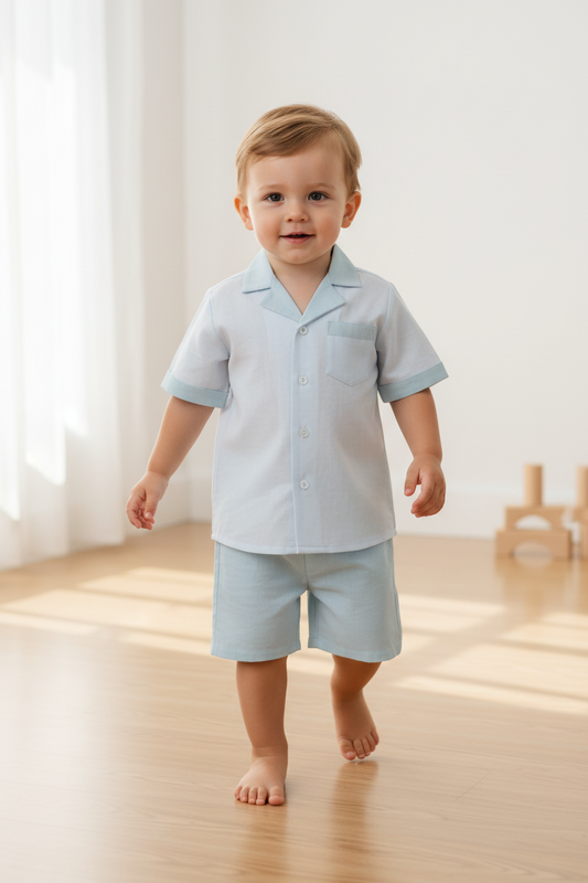 Contrast Shorts and Shirt Set : POWDER BLUE : Infant : Toddler : Tween