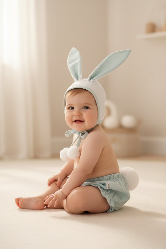Easter Bunny Bonnet and Bloomer : POWDER BLUE : Infant : Baby Girl