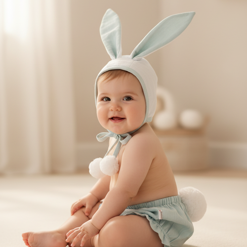 Easter Bunny Bonnet and Bloomer : POWDER BLUE : Infant : Baby Girl