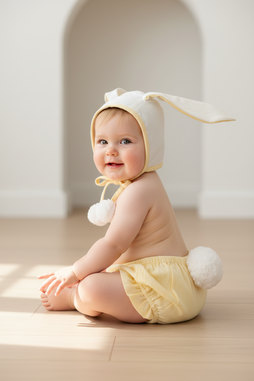 Easter Bunny Bonnet and Bloomer : YELLOW : Infant : Baby Girl