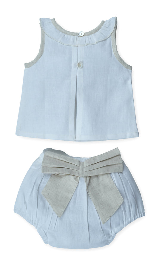 Top And Bow Bloomer Set : ECRU : Infant : Baby Girl : New Born