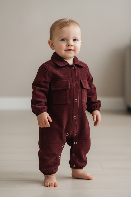 Corduroy Jumpsuit : MAROON : Unisex : Infant : Baby Girl : Baby Boy