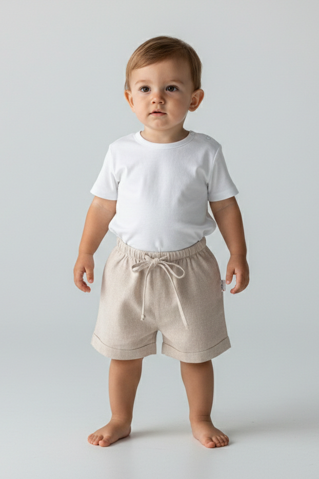 Beige Color Chambray Shorts - Yo Baby Online