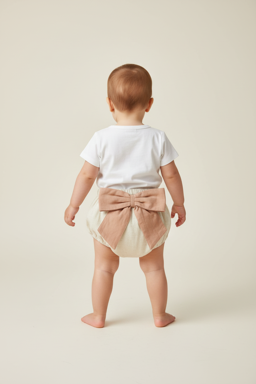 Set of 3 - Ivory Diaper Covers with Contrast Bows in Blush, Navy & Black. - Yo Baby Online