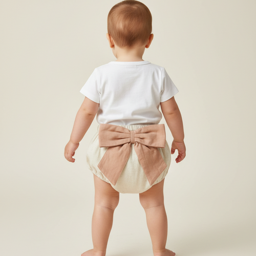 Set of 3 - Ivory Diaper Covers with Contrast Bows in Blush, Navy & Black.