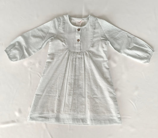 Stripe Print Balloon-Sleeve Cotton Dress : SAGE : Infant : Toddler : Tween