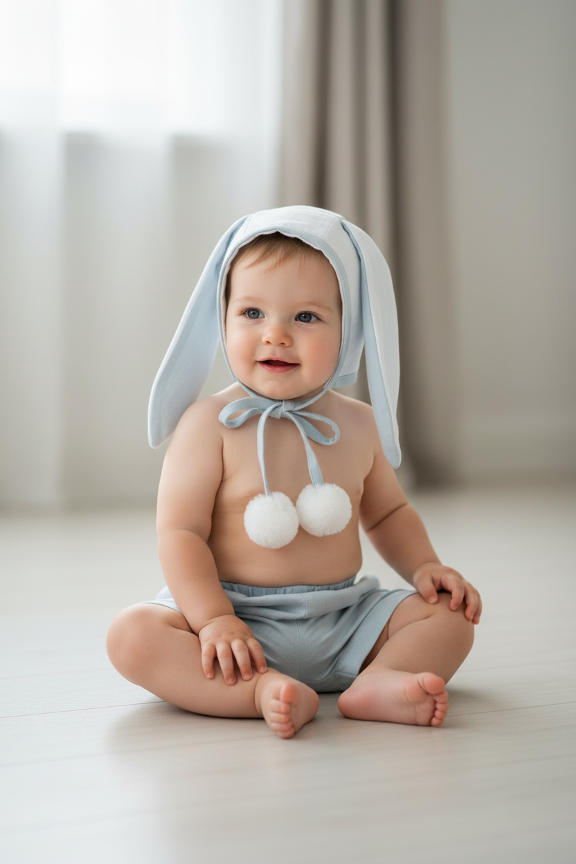 Easter Bunny Bonnet and Bloomer : POWDER BLUE : Infant : Baby Boy