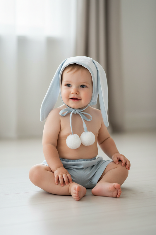 Easter Bunny Bonnet and Bloomer : POWDER BLUE : Infant : Baby Boy