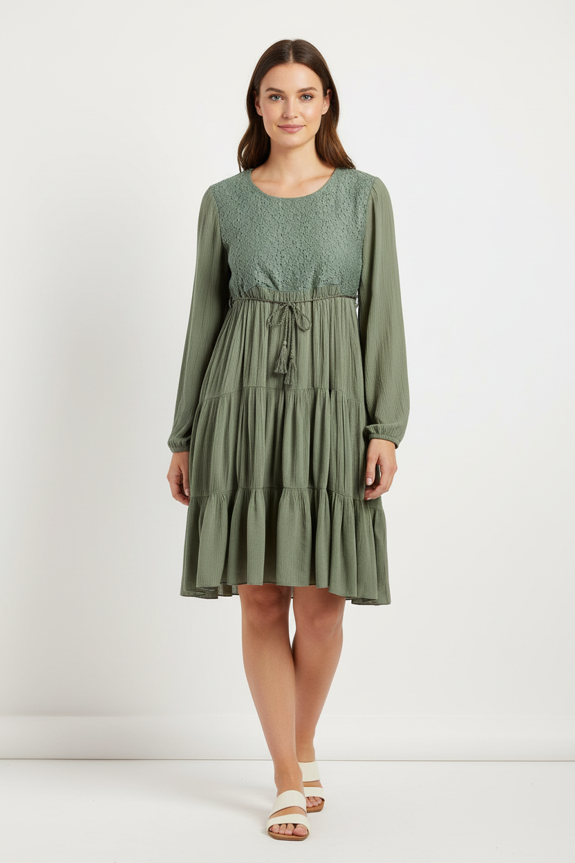 Mint Tassel Long-Sleeve Dress - Yo Baby Online