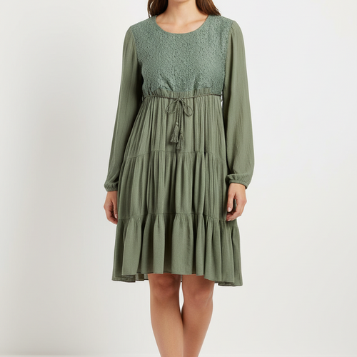 Mint Tassel Long-Sleeve Dress