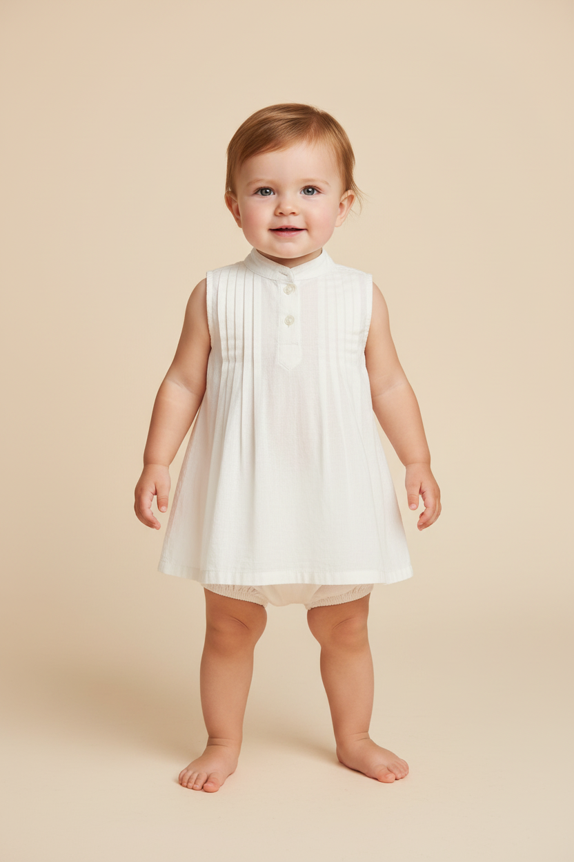 Off-White Pin-tuck Detail Infant Dress - Yo Baby Online