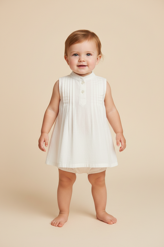 Off-White Pin-tuck Detail Infant Dress - Yo Baby Online