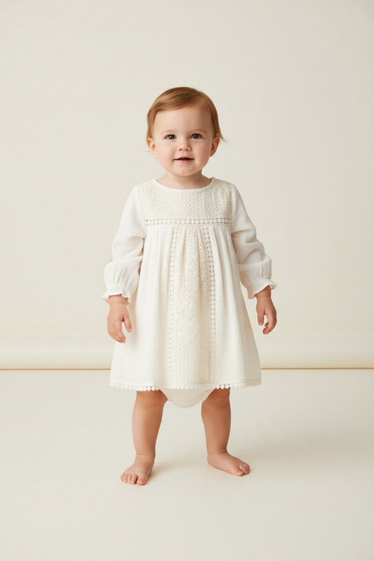 Off White Lace Detail Infant Dress - Yo Baby Online