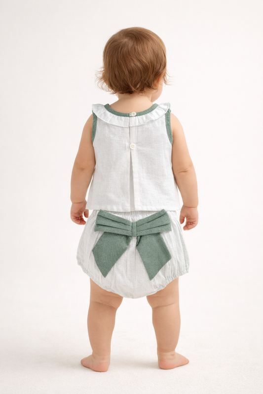 Top And Bow Bloomer Set : SAGE : Infant : Baby Girl : New Born