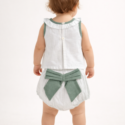 Top And Bow Bloomer Set : SAGE : Infant : Baby Girl : New Born