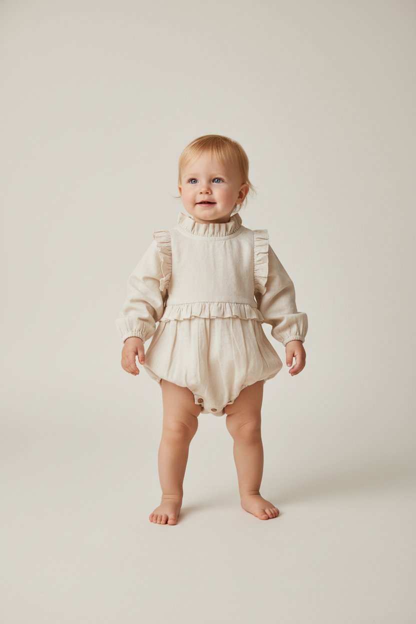 Ivory Full-Sleeves Ruffles Infant Romper - Yo Baby Online