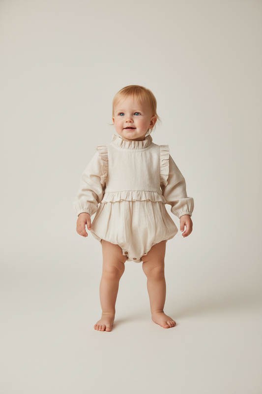 Ivory Full-Sleeves Ruffles Infant Romper - Yo Baby Online