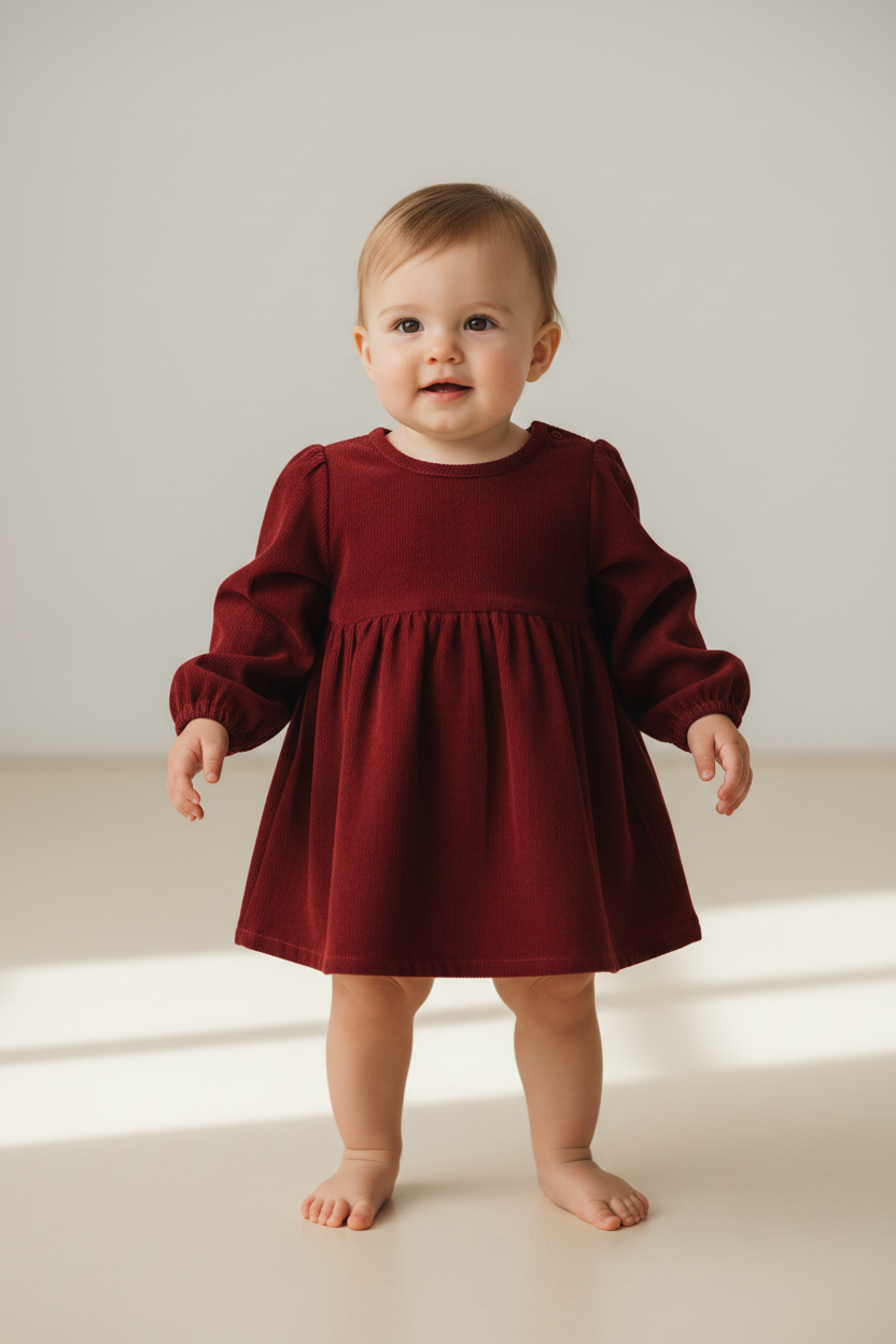 Maroon Corduroy Dress — Cotton Girls Dress | Infant to Tween 0-13 Years