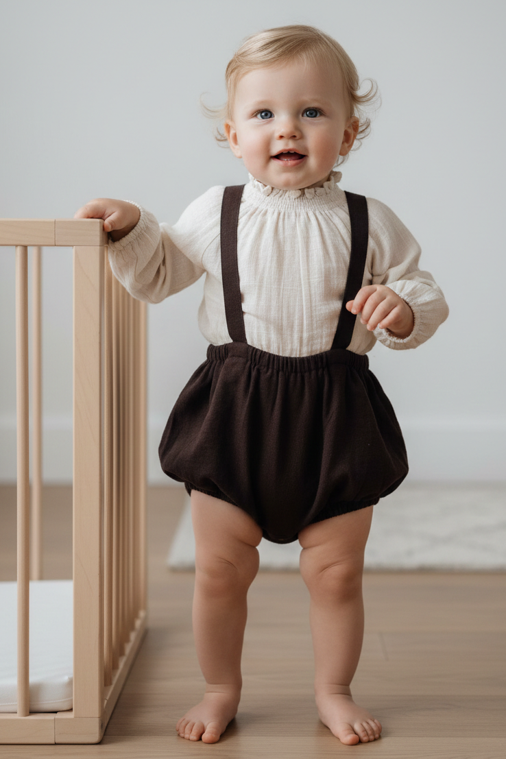 Unisex Off-White and Black Full Sleeves Romper — Cotton Baby Romper | 0-24 Months