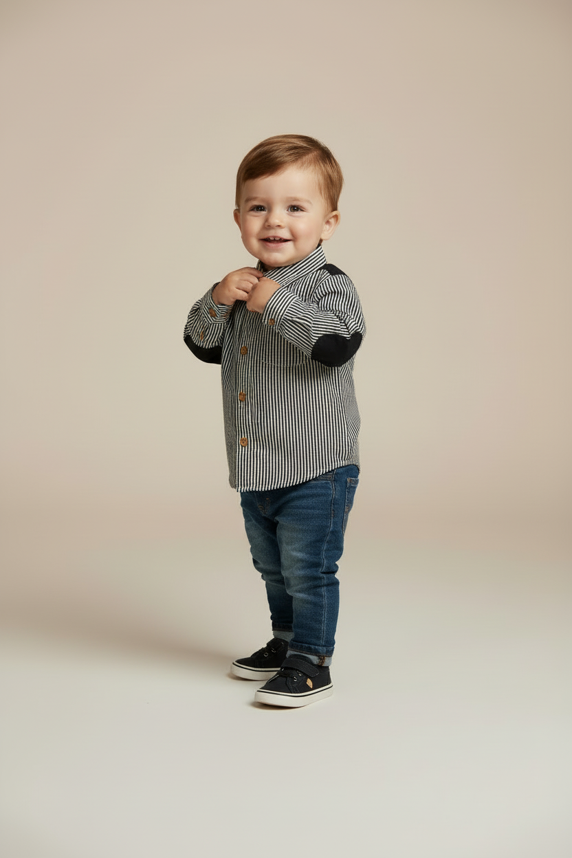 Patch Shirt Striped Navy — Cotton Boys Shirt | 0-13 Years