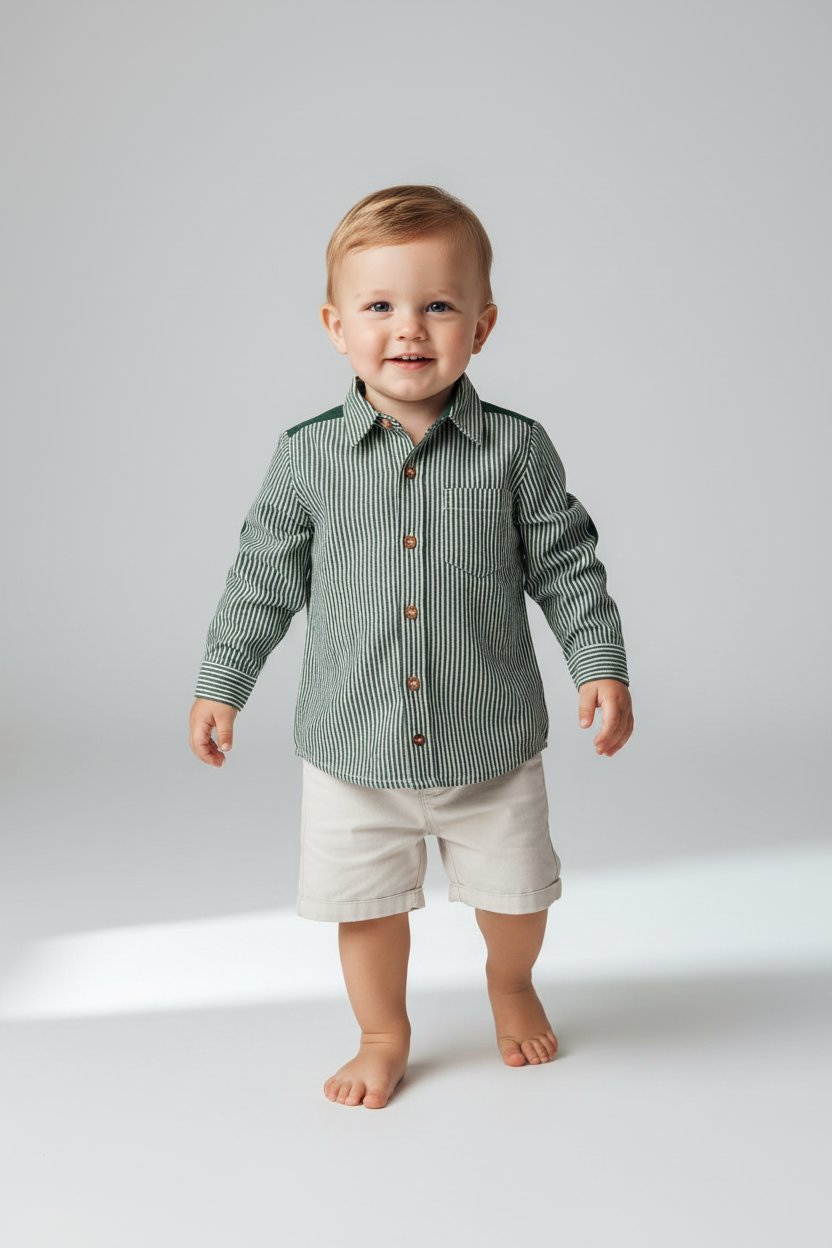 Patch Shirt - Striped Green