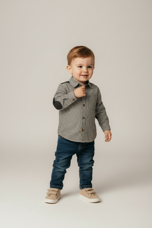 Patch Shirt - Striped Charcoal