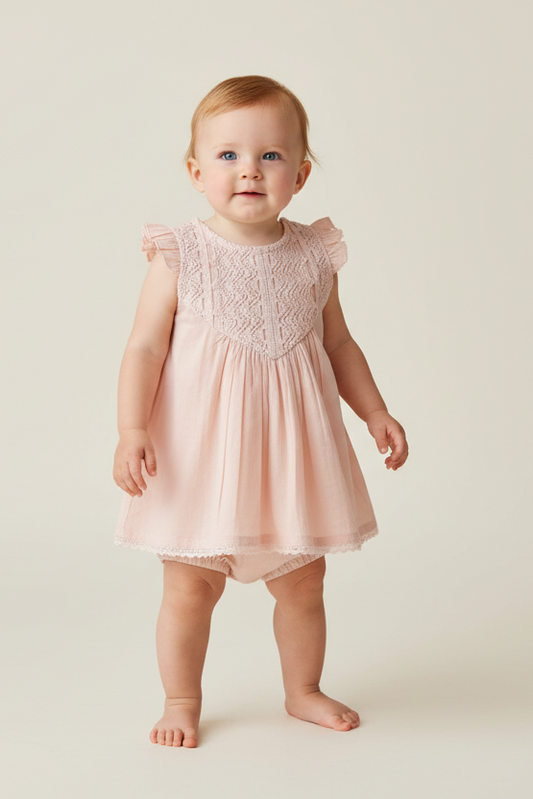 Blush Flutter Sleeves Dress and Bloomers