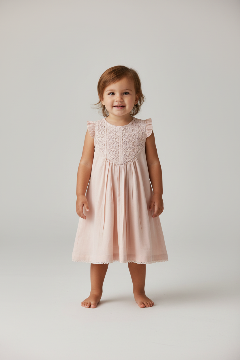 Blush Flutter Sleeves Dress — Cotton Girls Dress | Infant to Tween 0-13 Years