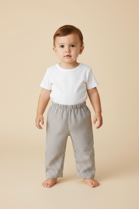Unisex Brown Stripes Print Pant — Cotton Kids Pants | 0-13 Years