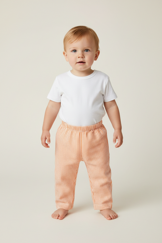 Unisex Orange Stripes Print Pant — Cotton Kids Pants | 0-13 Years