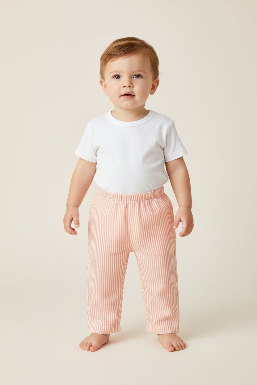 Unisex Peach Stripes Print Pant — Cotton Kids Pants | 0-13 Years