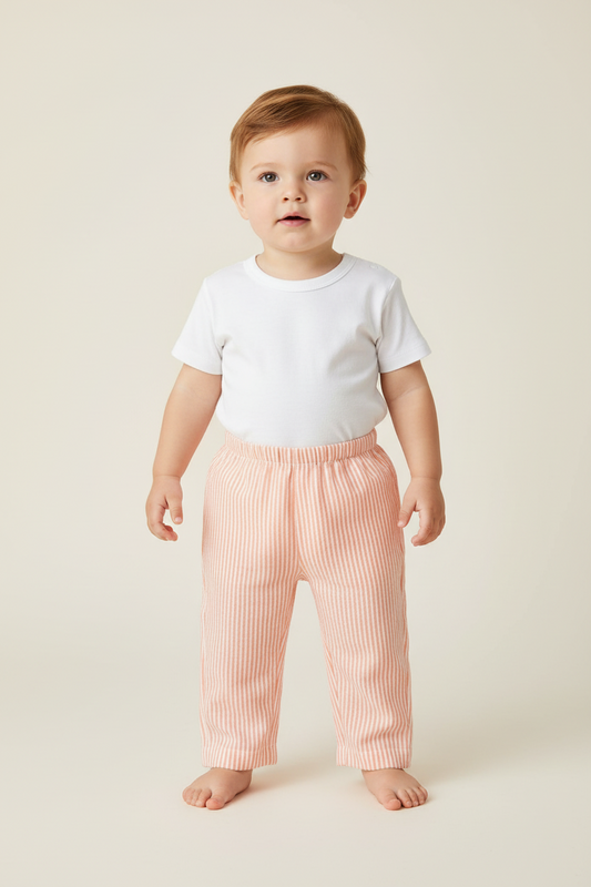 Unisex Peach Stripes Print Pant — Cotton Kids Pants | 0-13 Years