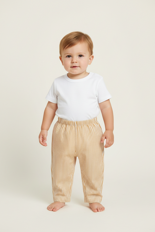 Unisex Mustard Stripes Print Pant — Cotton Kids Pants | 0-13 Years