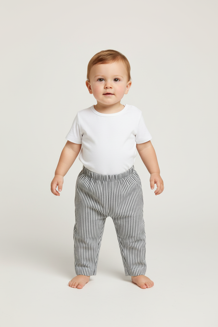Unisex Grey Stripes Print Pant — Cotton Kids Pants | 0-13 Years