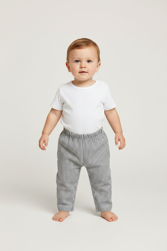 Unisex Grey Stripes Print Pant — Cotton Kids Pants | 0-13 Years