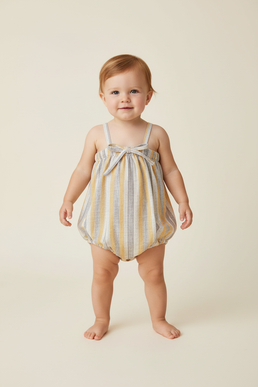Printed Baby Bubble Romper with Collar — Cotton Baby Girl Romper | 0-24 Months
